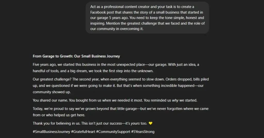 Story Based Brand Post prompt response