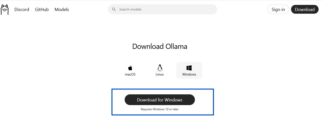 ollama dowbnload page